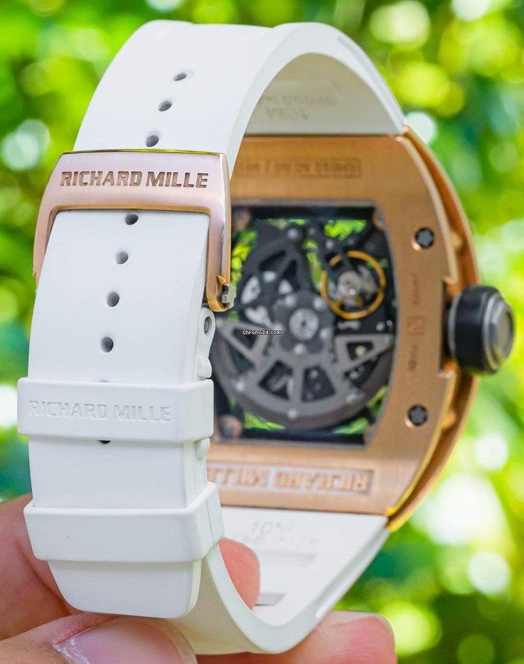 Richard Mille RM 010 Rose Gold Boxes White Rubber Deploy Clasp Automatic RM010 Selfwinding